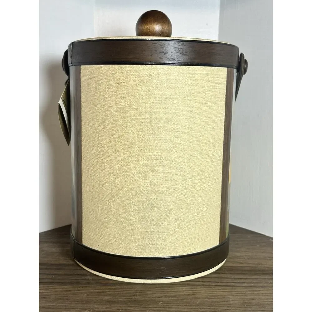 Bamboo Grass Cloth Geese 10-in Tall Ice Bucket With Handle MCM Retro NWT